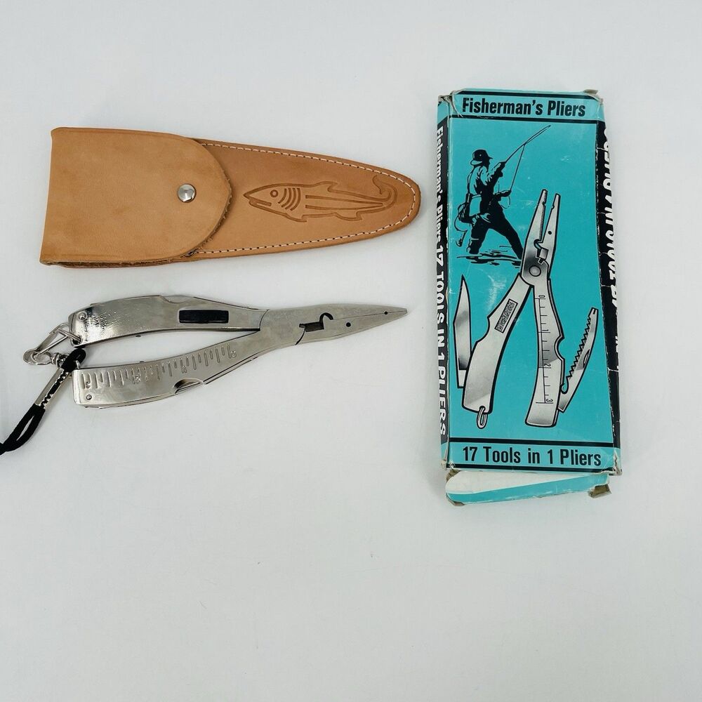 Vtg Solingen Germany Fishermans Pliers 17 Tools in 1 Multi-Tool Sheath Box Fish